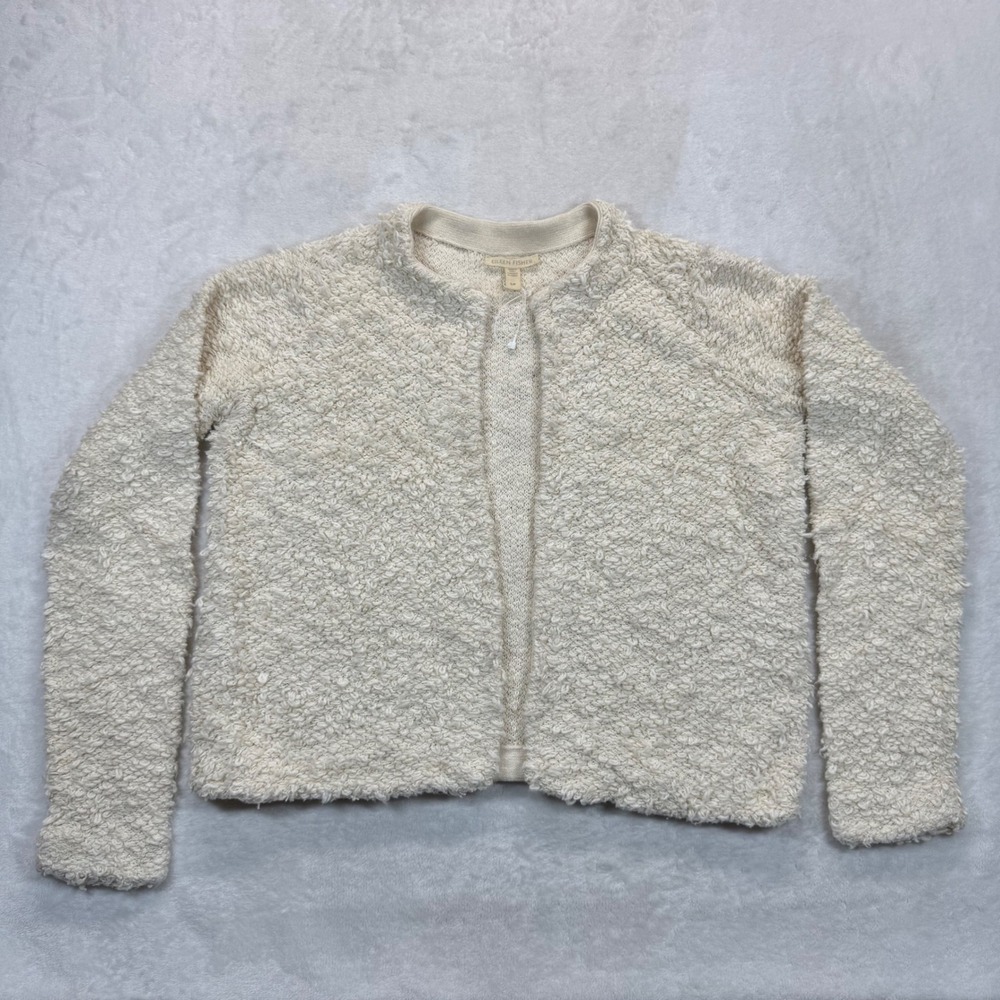 Eileen Fisher Organic Cotton Cardigan Textured Knit Open Front Cream S/P‎